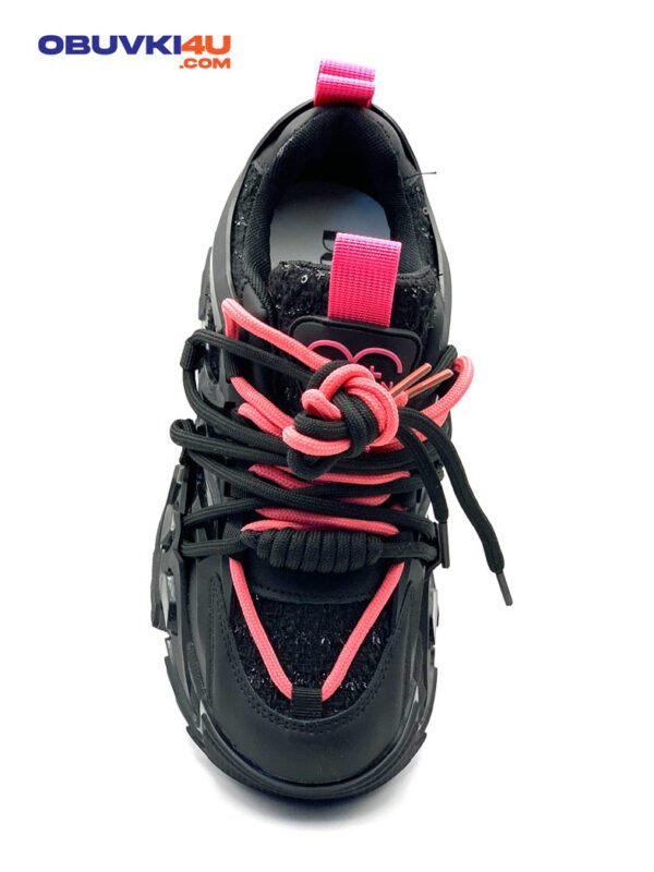 Women's Sports Shoe With Double Laces - Black/Pink - Image 3